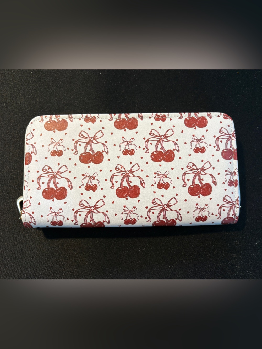 White Wallet with Red Cherry Pattern